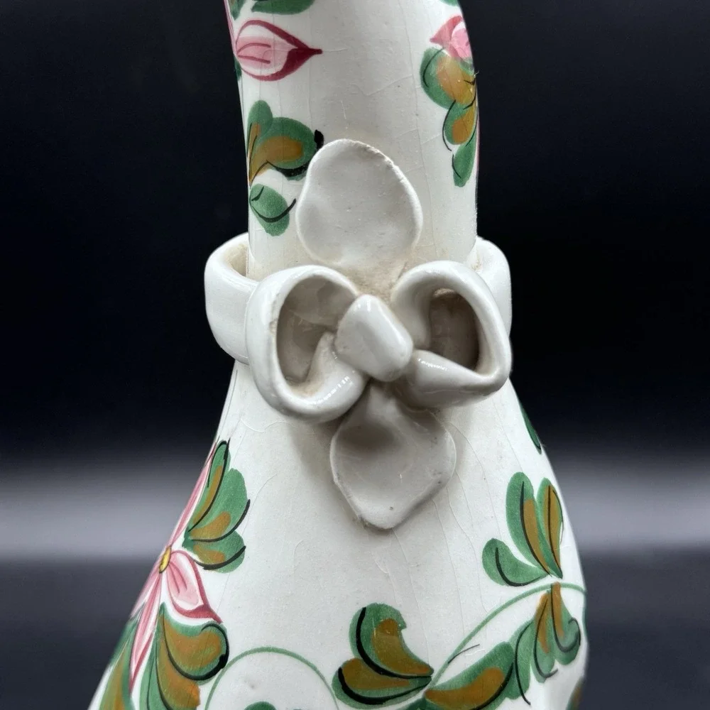 VTG Long Neck Ceramic Cat LARGE Figurine Made Italy‎ 1960s Floral W/Bow Rare 17